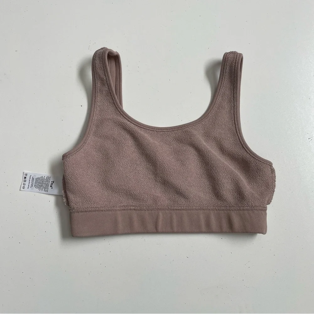 Aritzia TNA Bralette Sports Bra Soft Terry Fleece Knit Unlined Beige Tan Neutral